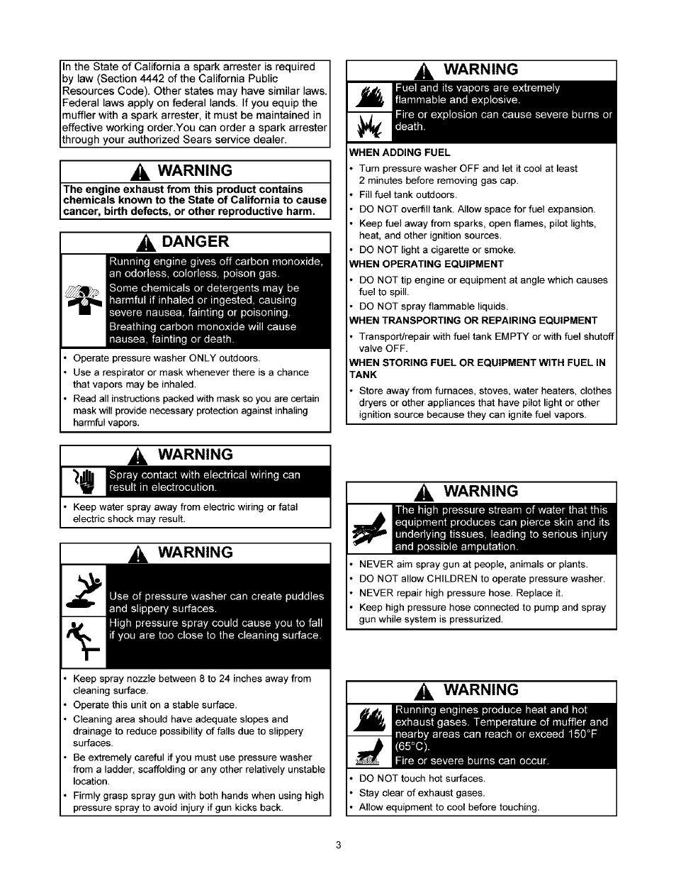Warning, Danger, A warning | Craftsman 580.767451 User Manual | Page 3 / 48