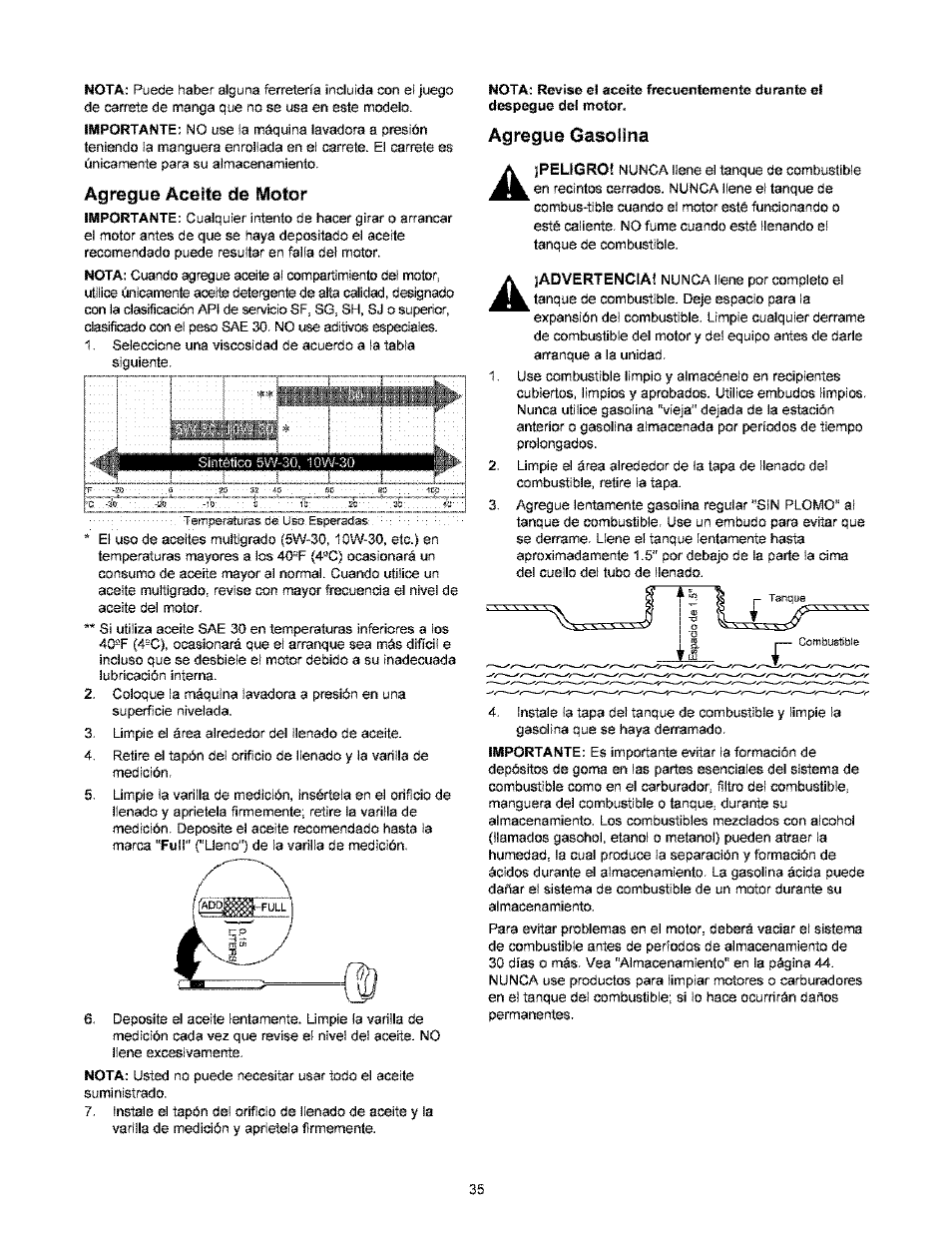 Agregue aceite de motor | Craftsman 580.767451 User Manual | Page 35 / 48