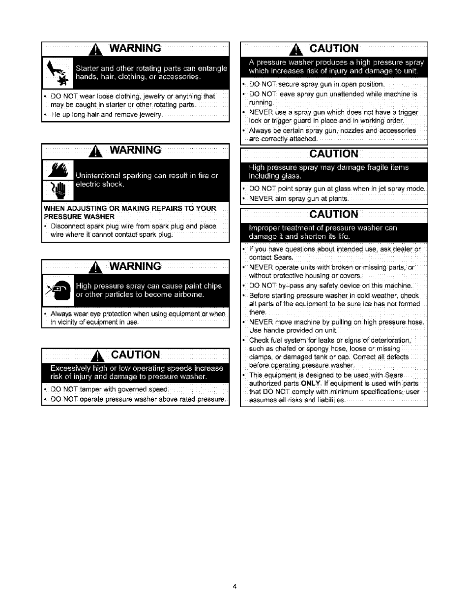 Warning, A caution, Caution | Craftsman 580.767451 User Manual | Page 4 / 48