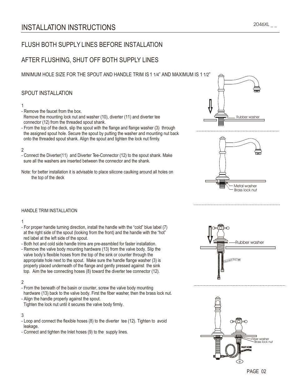 Installation instructions, Spout installation, And maximum is 1 | Page 02 | Santec 2046XL User Manual | Page 2 / 4