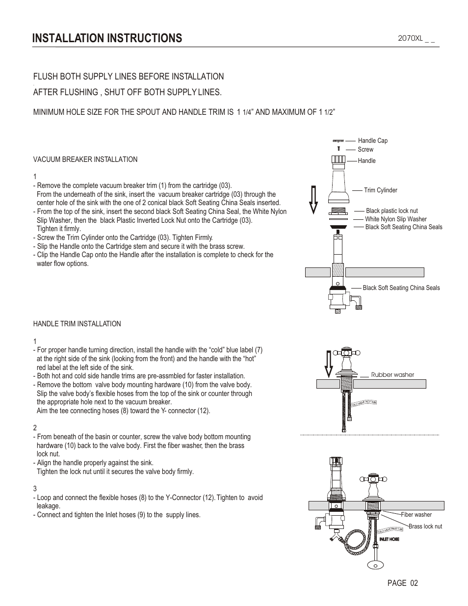 Installation instructions, Flush both supply lines before installation, After flushing , shut off both supply lines | And maximum of 1, Page 02 | Santec 2070XL User Manual | Page 2 / 4