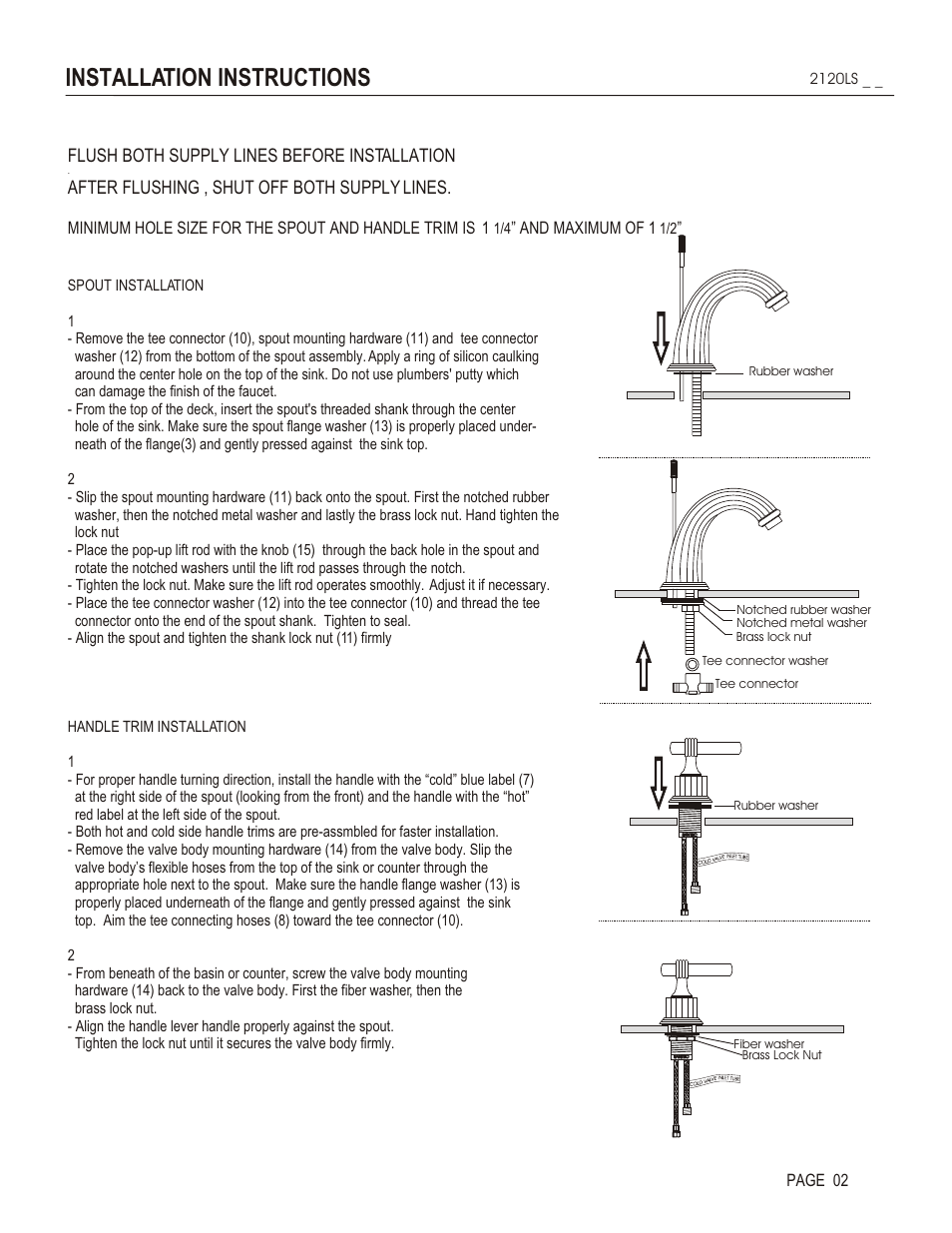 Installation instructions, Flush both supply lines before installation, After flushing , shut off both supply lines | And maximum of 1, Page 02 | Santec 2120LS User Manual | Page 2 / 4