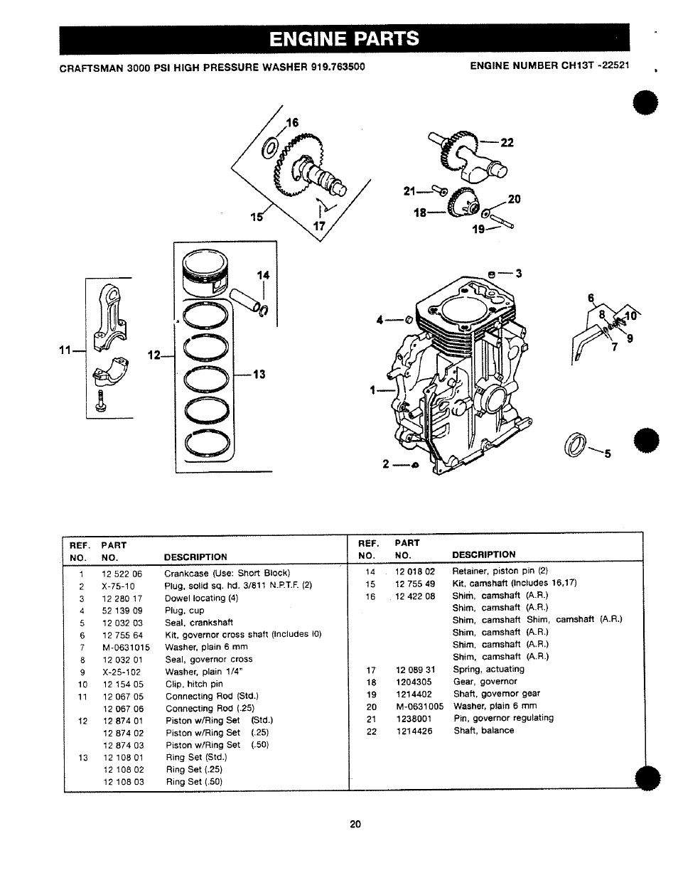 Engine parts | Craftsman 919.763500 User Manual | Page 20 / 30