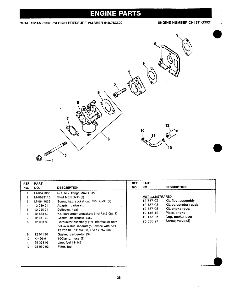 Engine parts | Craftsman 919.763500 User Manual | Page 26 / 30