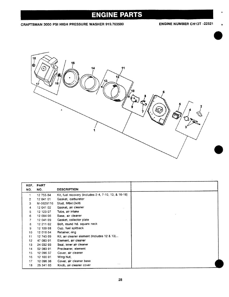 Engine parts | Craftsman 919.763500 User Manual | Page 28 / 30