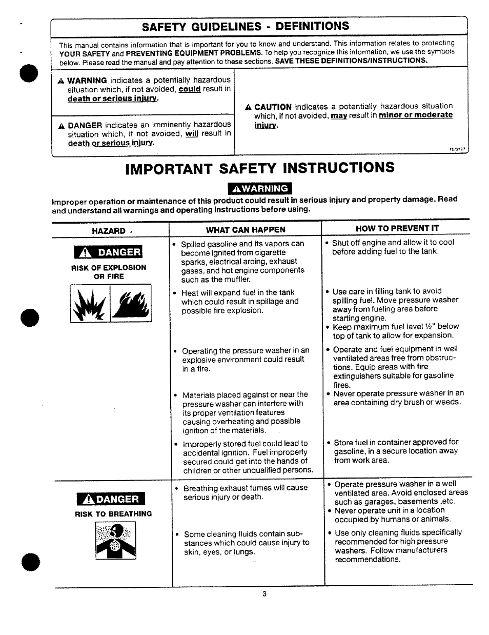 Important safety instructions, Ikwahning, Safety guidelines - definitions | Craftsman 919.763500 User Manual | Page 3 / 30