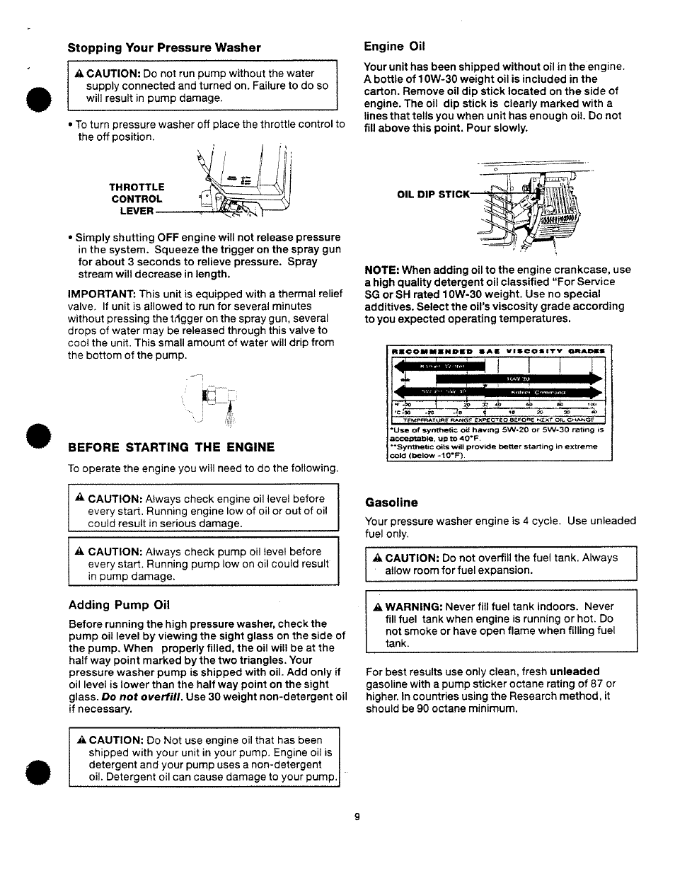 Before starting the engine, Adding pump oil, Gasoline | Craftsman 919.763500 User Manual | Page 9 / 30