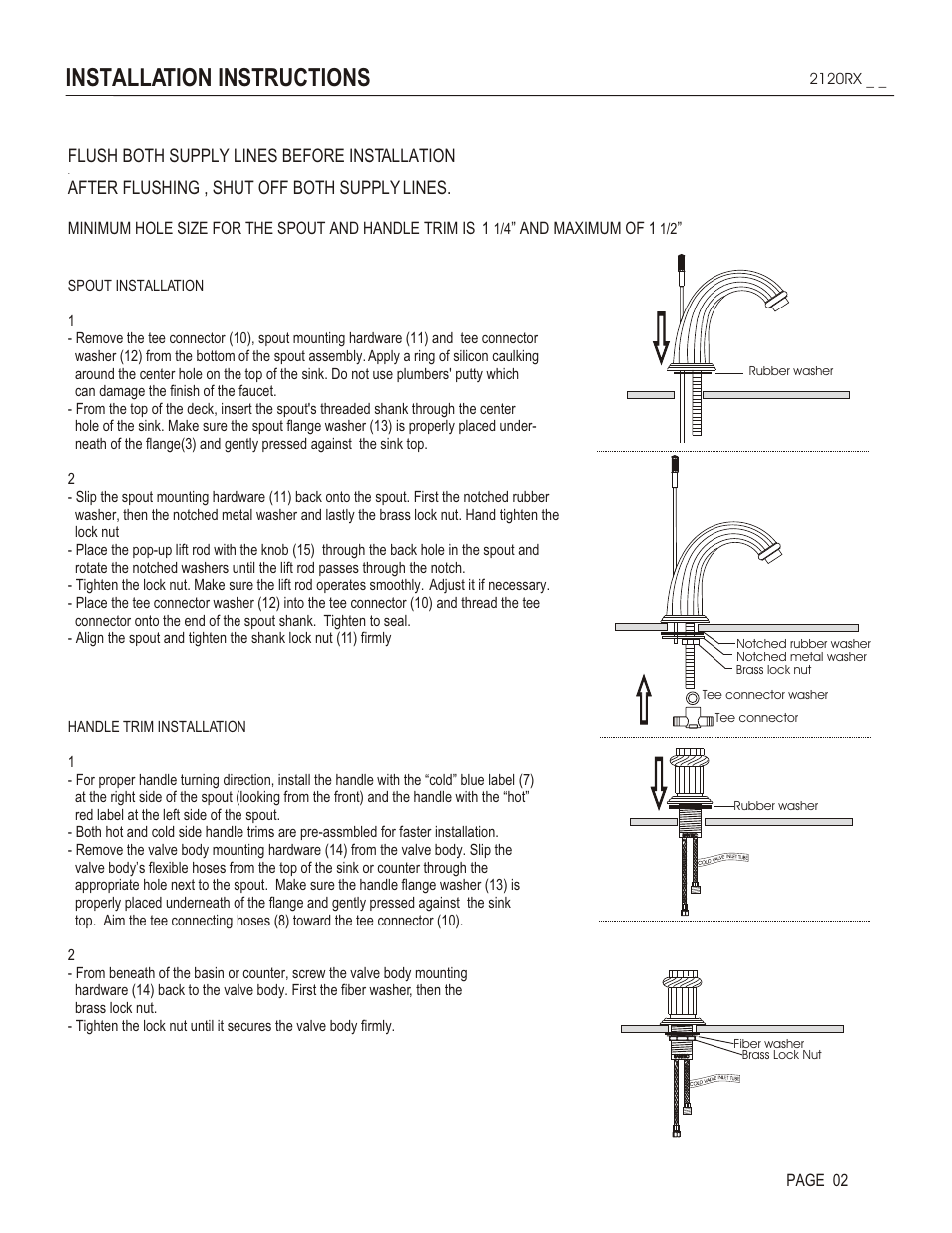 Installation instructions, Flush both supply lines before installation, After flushing , shut off both supply lines | And maximum of 1, Page 02 | Santec 2120RX User Manual | Page 2 / 4