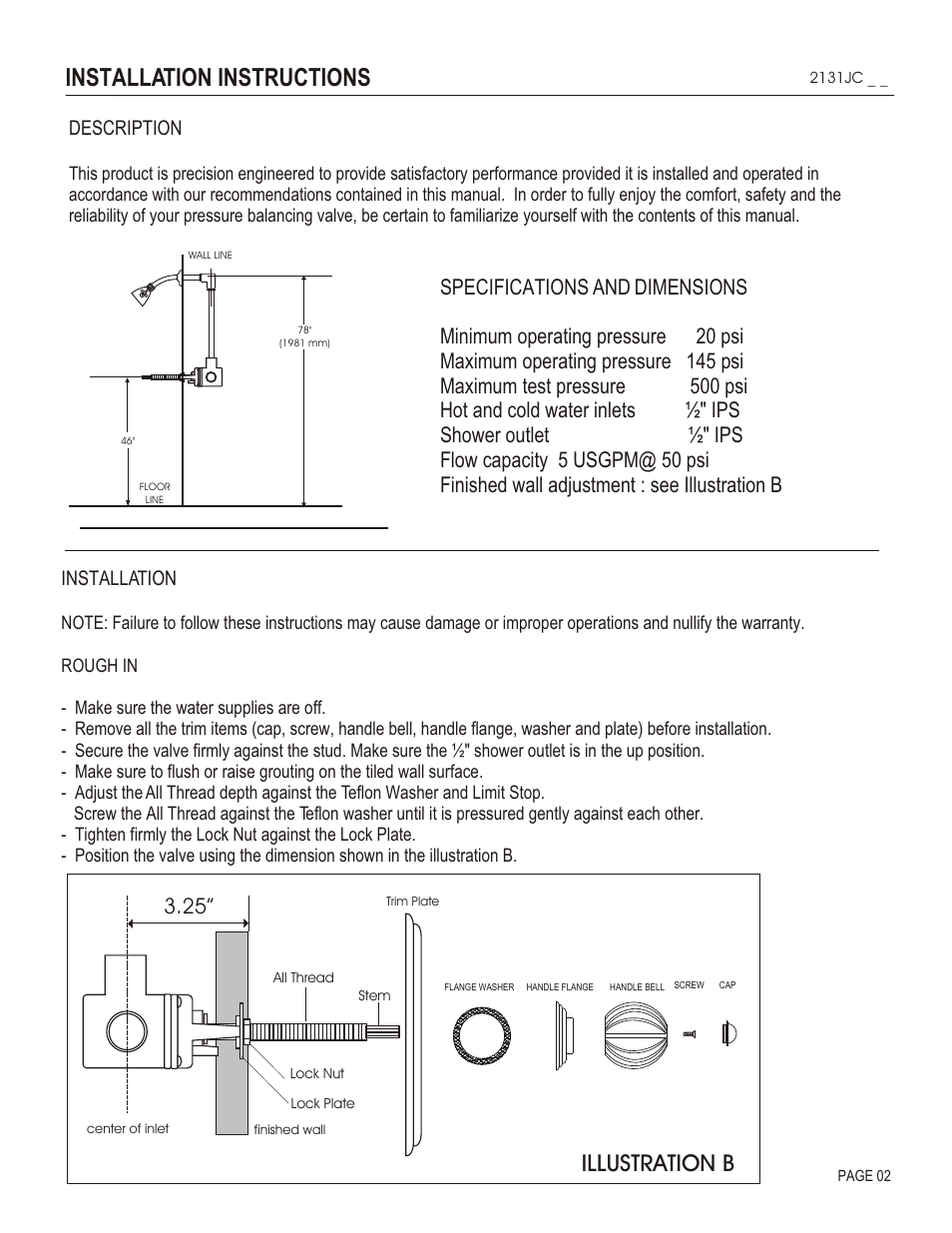 Installation instructions, Illustration b, Description | Installation | Santec 2131JC User Manual | Page 2 / 4