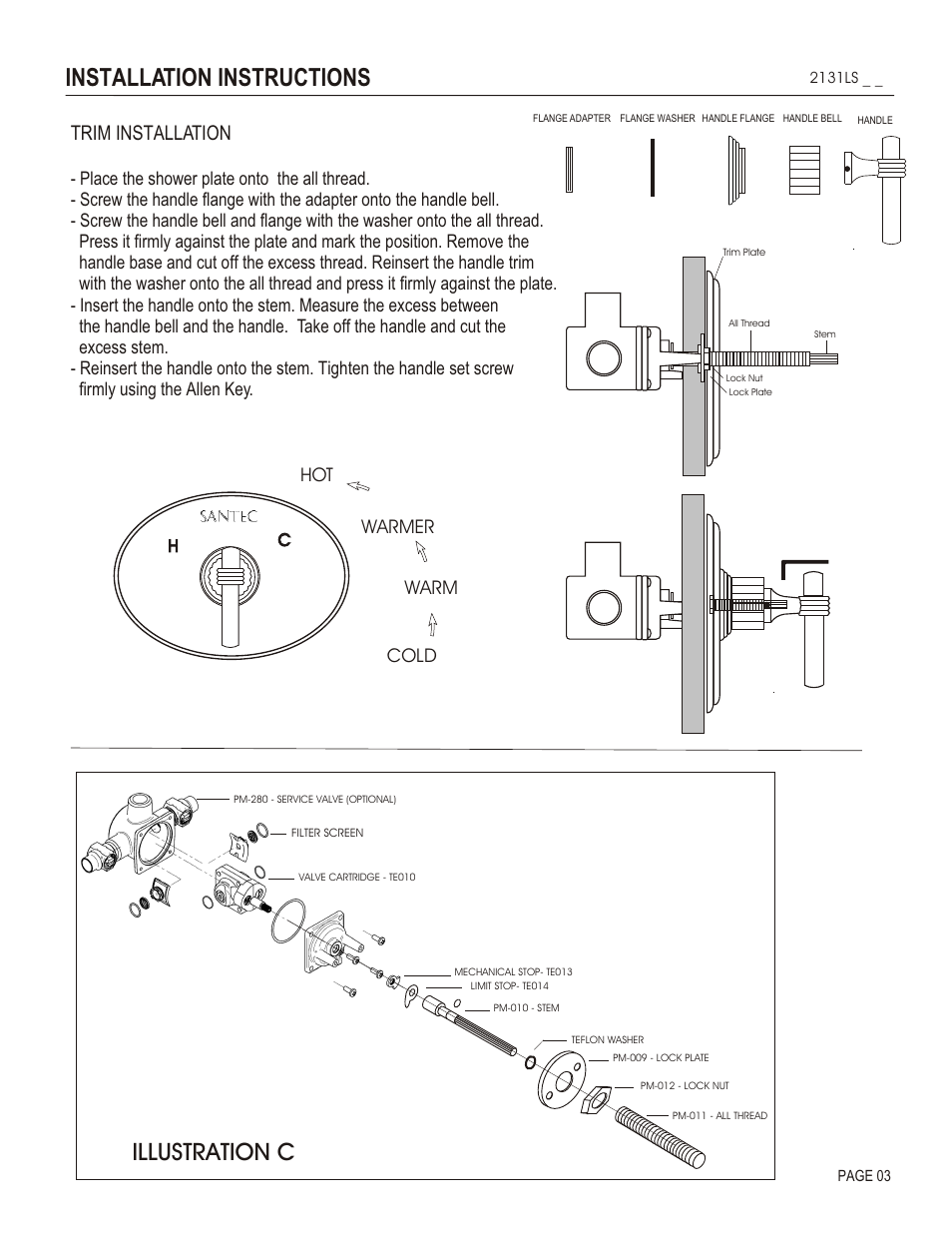 Installation instructions, Illustration c, Trim installation | Cold warm warmer hot, Hc c | Santec 2131LS User Manual | Page 3 / 4