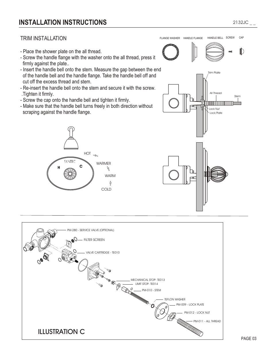 Installation instructions, Illustration c, Trim installation | Santec 2132JC User Manual | Page 3 / 4
