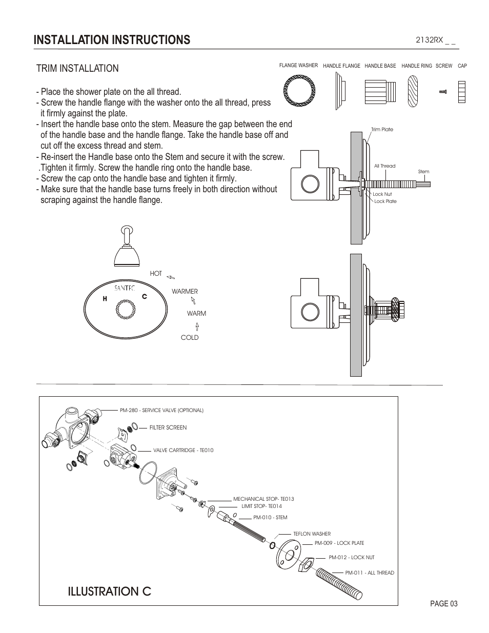 Installation instructions, Illustration c, Trim installation | Santec 2132RX User Manual | Page 3 / 4