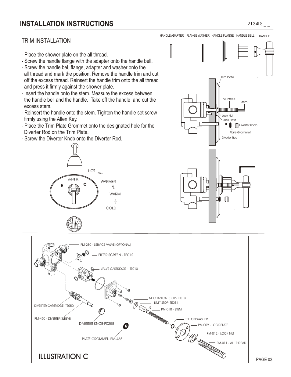 Installation instructions, Illustration c, Trim installation | Santec 2134LS User Manual | Page 3 / 4