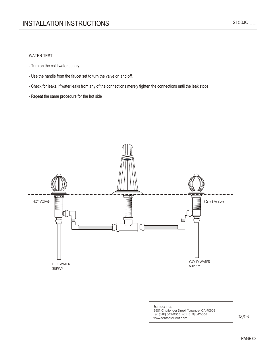 Installation instructions | Santec 2150JC User Manual | Page 3 / 4