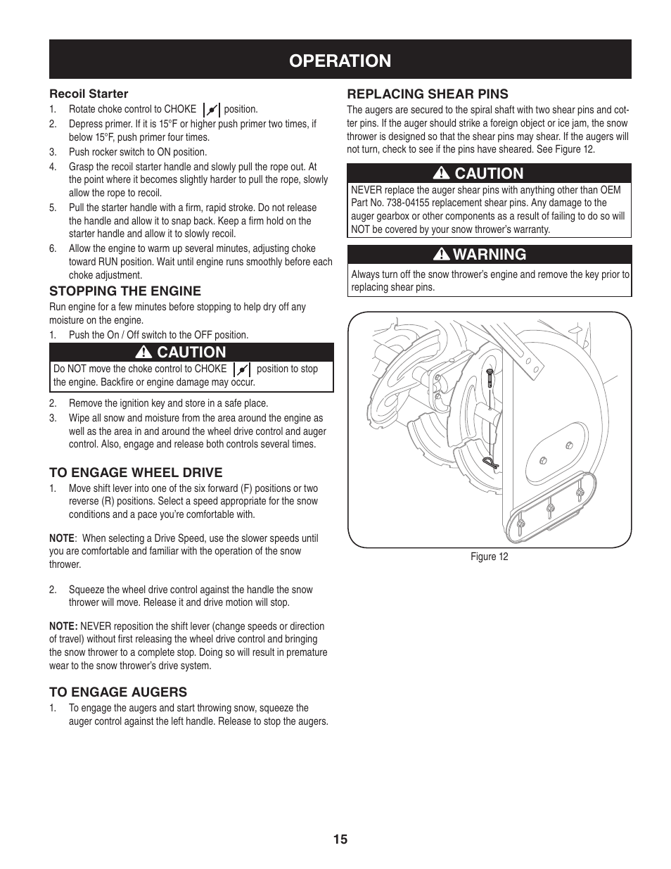 Operation, Caution, Warning | Craftsman 247.88845 User Manual | Page 15 / 64