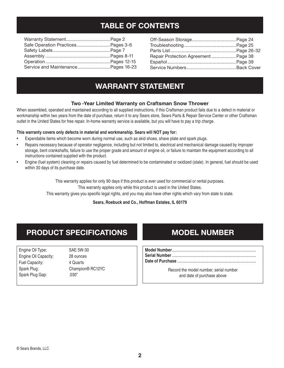 Craftsman 247.88845 User Manual | Page 2 / 64