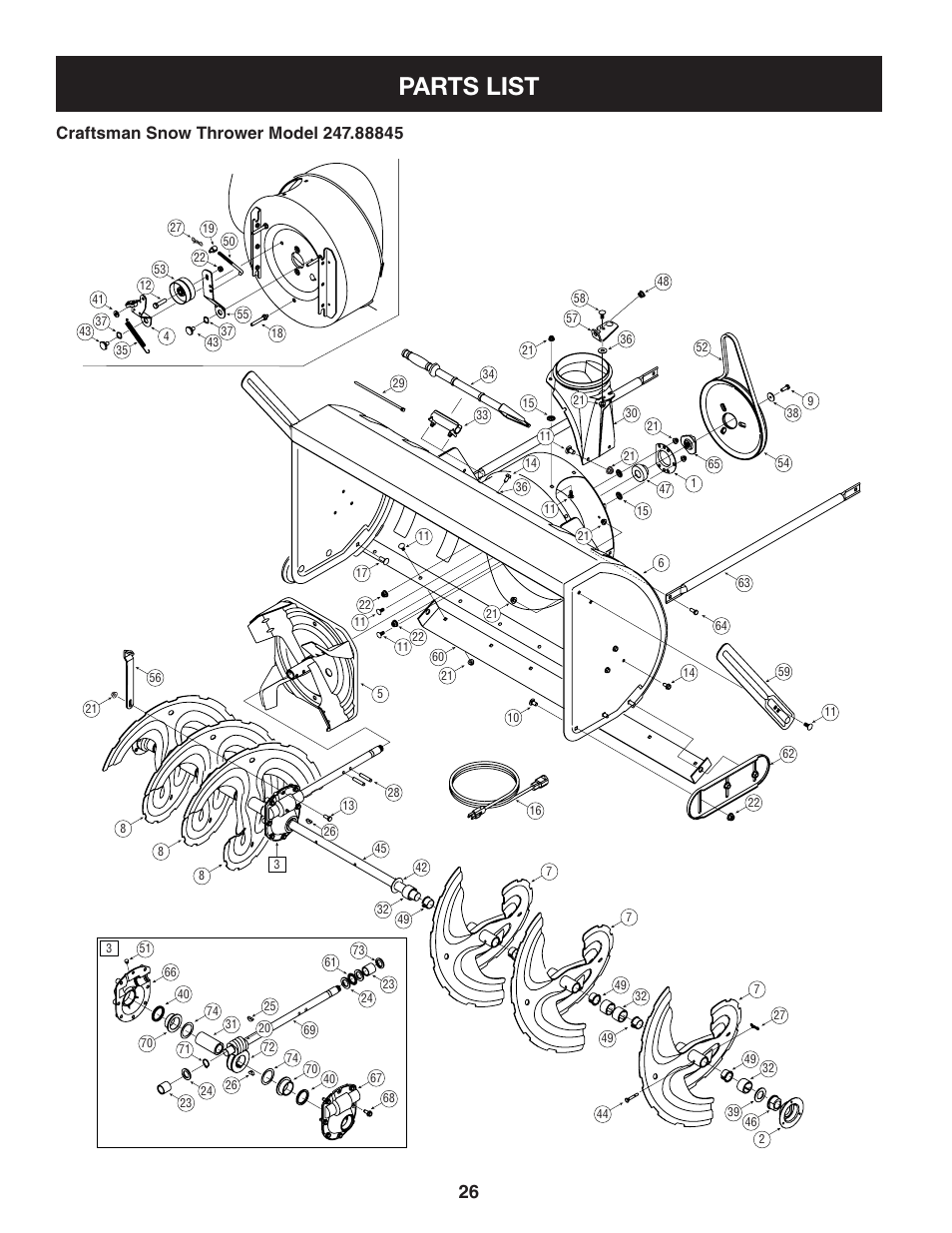 Parts list | Craftsman 247.88845 User Manual | Page 26 / 64