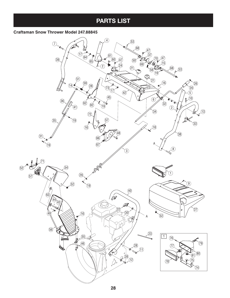 Parts list | Craftsman 247.88845 User Manual | Page 28 / 64