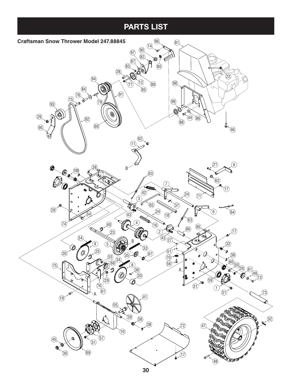 Parts list | Craftsman 247.88845 User Manual | Page 30 / 64