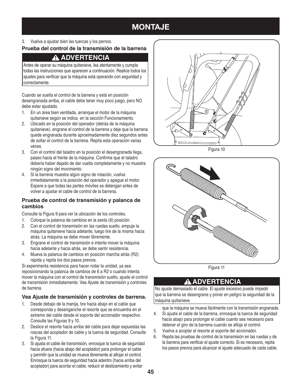 Montaje, Advertencia | Craftsman 247.88845 User Manual | Page 45 / 64