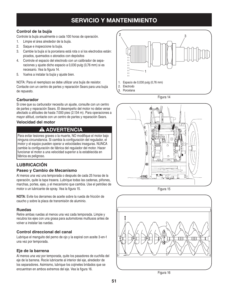 Servicio y mantenimiento, Advertencia | Craftsman 247.88845 User Manual | Page 51 / 64