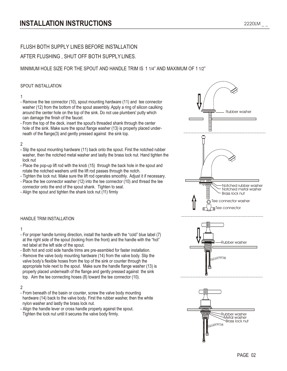 Installation instructions, Flush both supply lines before installation, After flushing , shut off both supply lines | And maximum of 1, Page 02 | Santec 2220LM User Manual | Page 2 / 4