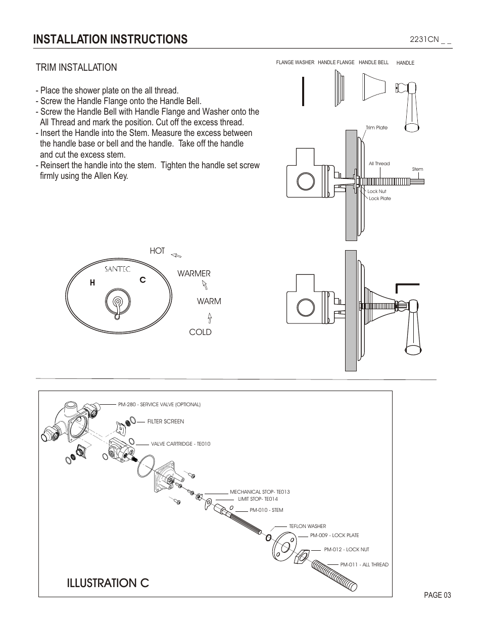 Installation instructions, Illustration c, Trim installation | Santec 2231CN User Manual | Page 3 / 4