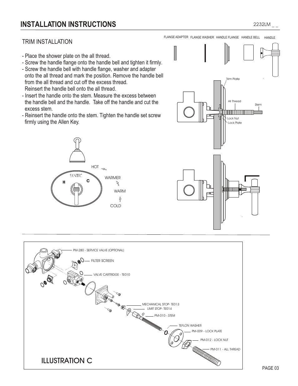 Installation instructions, Illustration c, Trim installation | Santec 2232LM User Manual | Page 3 / 4