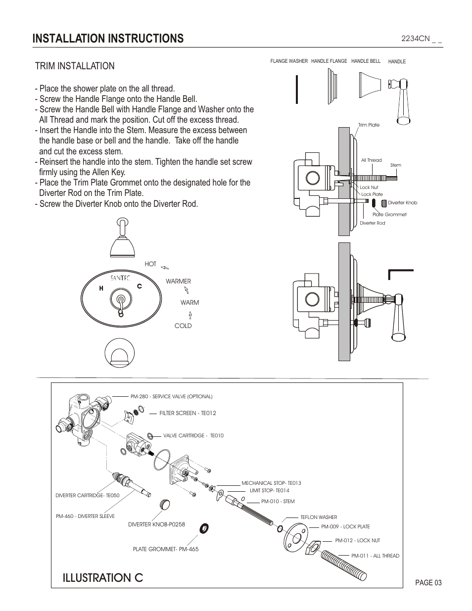 Installation instructions, Illustration c, Trim installation | Santec 2234CN User Manual | Page 3 / 4