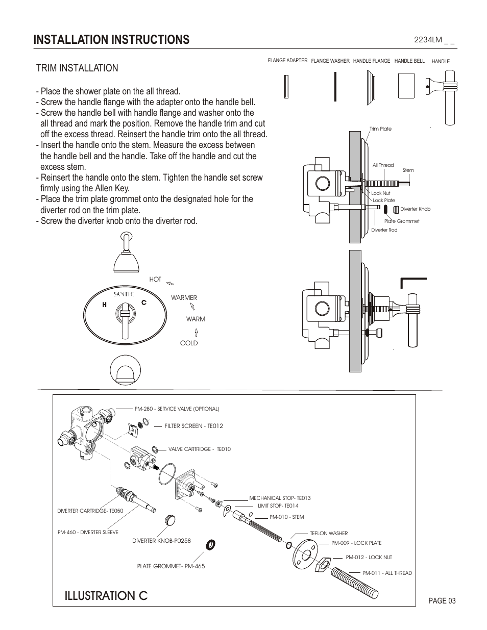 Installation instructions, Illustration c, Trim installation | Santec 2234LM User Manual | Page 3 / 4