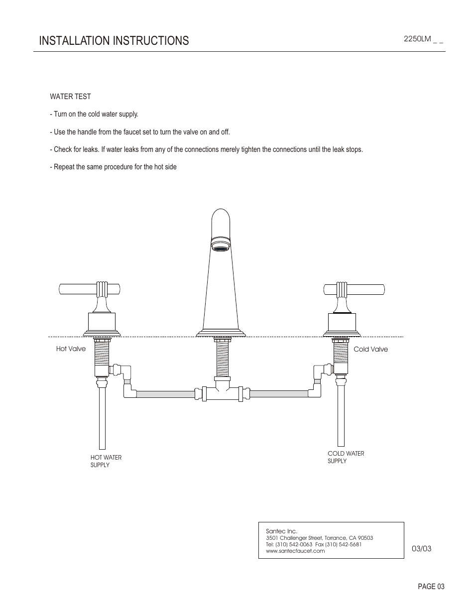 Installation instructions | Santec 2250LM User Manual | Page 3 / 4