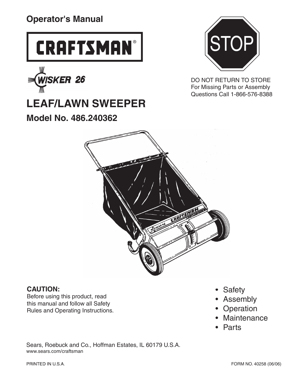 Craftsman 486.240362 User Manual | 12 pages