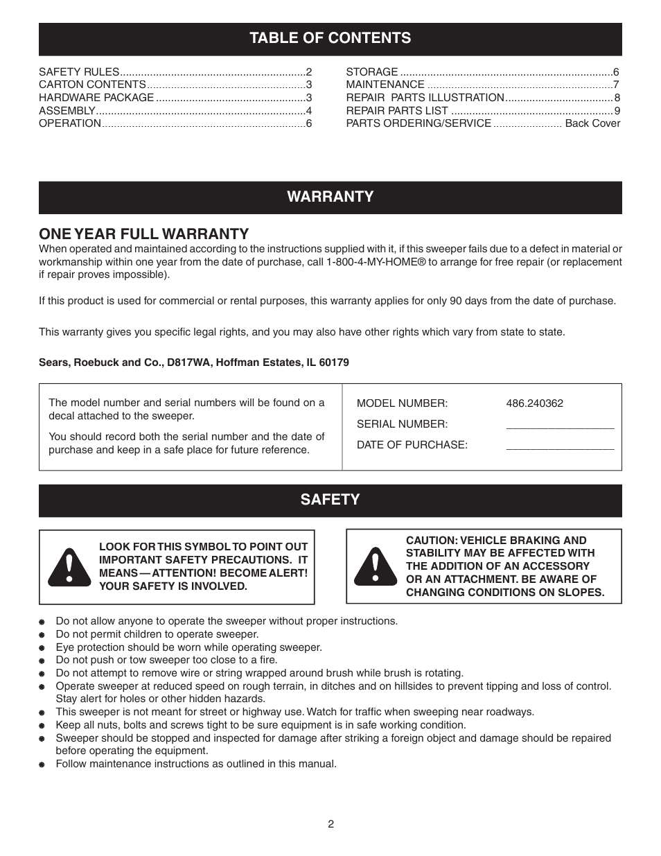 Craftsman 486.240362 User Manual | Page 2 / 12