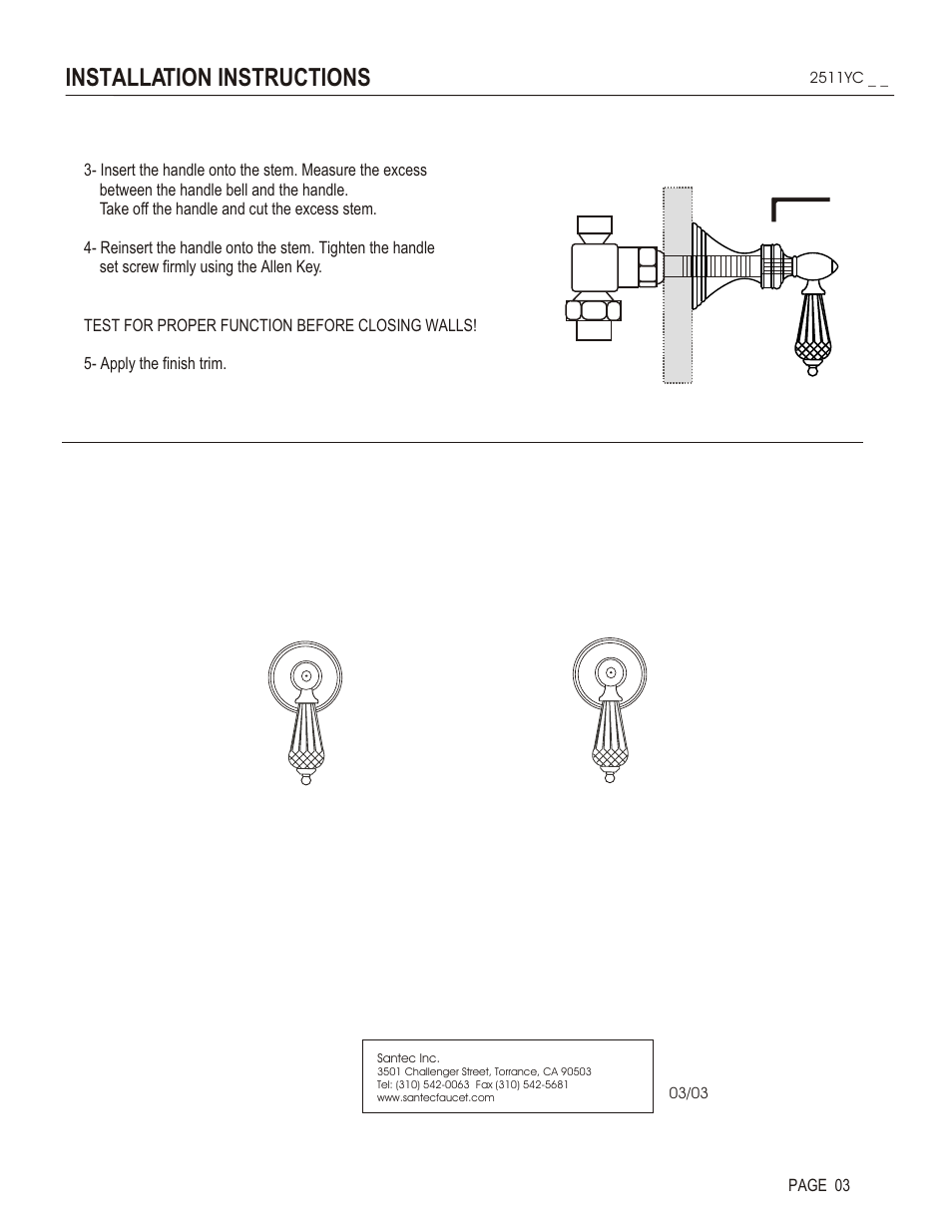 Installation instructions | Santec 2511YC User Manual | Page 3 / 4