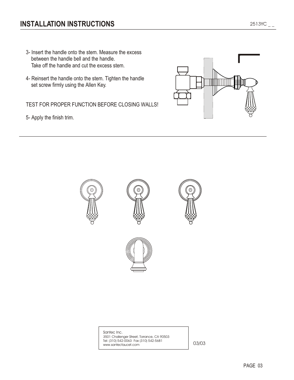 Installation instructions | Santec 2513YC User Manual | Page 3 / 4