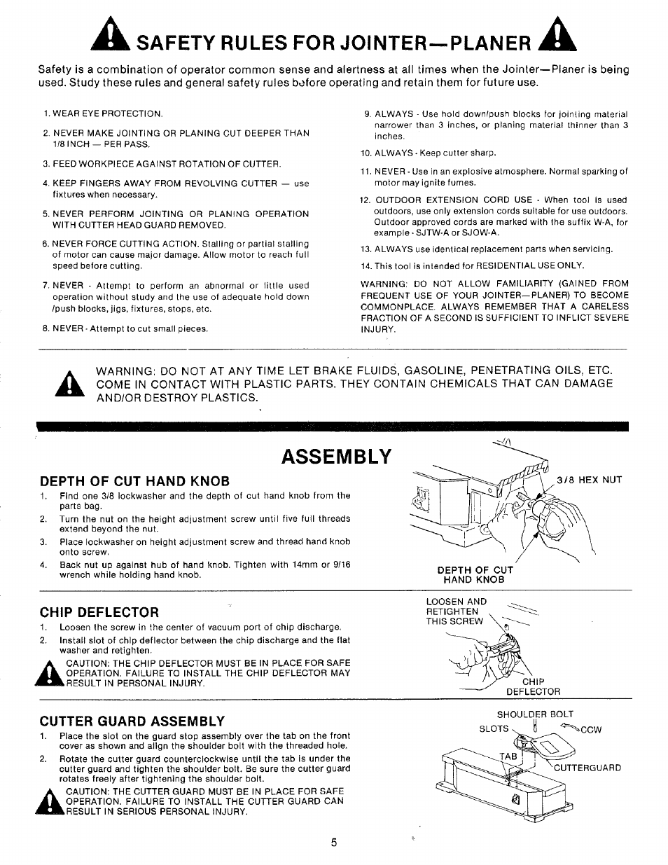 Safety rules for jointer—planer, Assembly, Safety rules for jointer-planer | Assembly -7 | Craftsman 149.236321 User Manual | Page 5 / 16