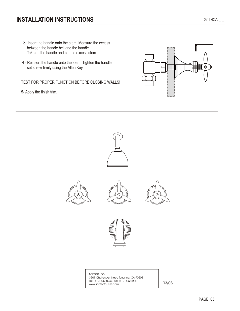 Installation instructions | Santec 2514XA User Manual | Page 3 / 4