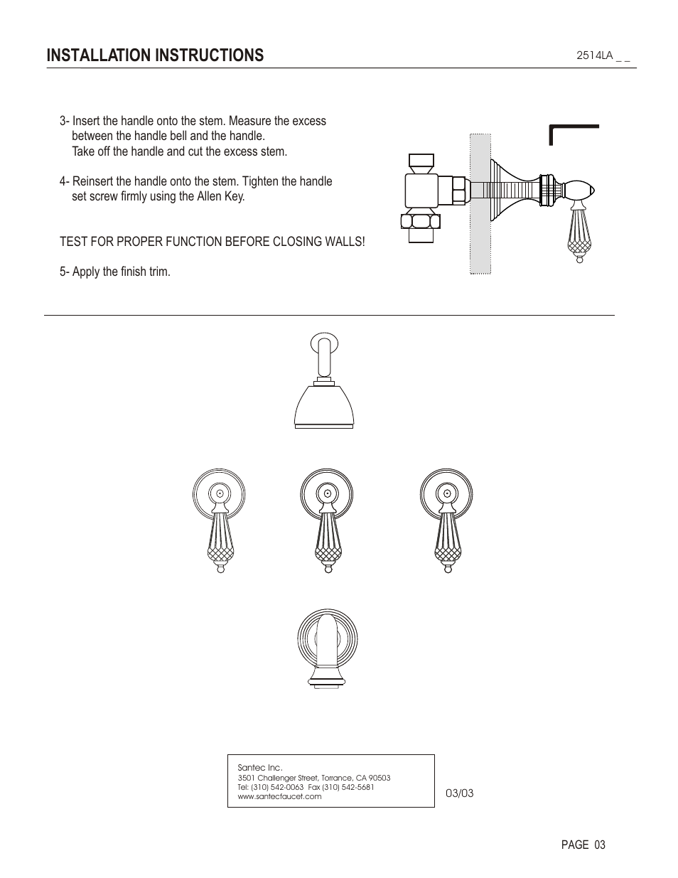 Installation instructions | Santec 2514YC User Manual | Page 3 / 4