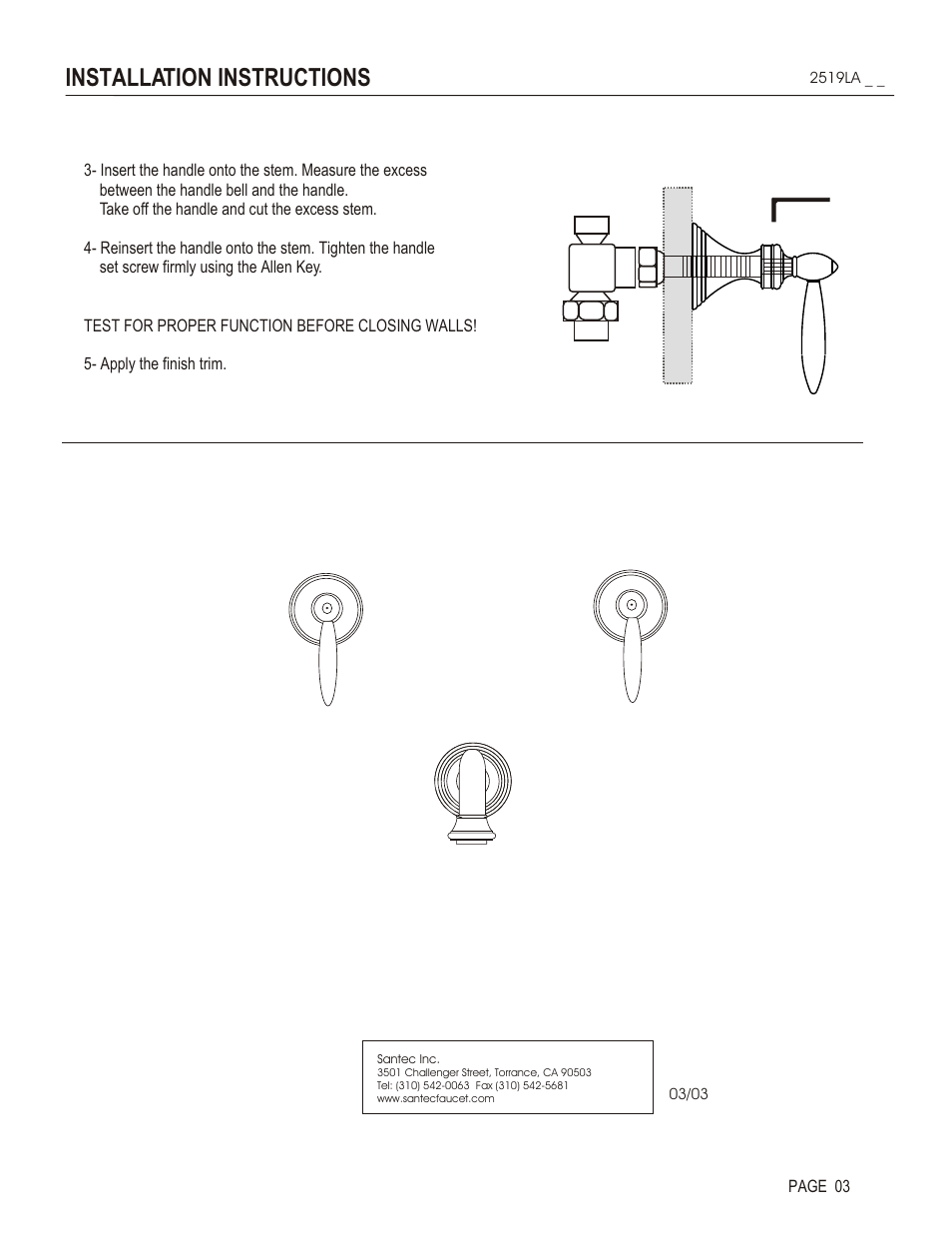 Installation instructions | Santec 2519LA User Manual | Page 3 / 4