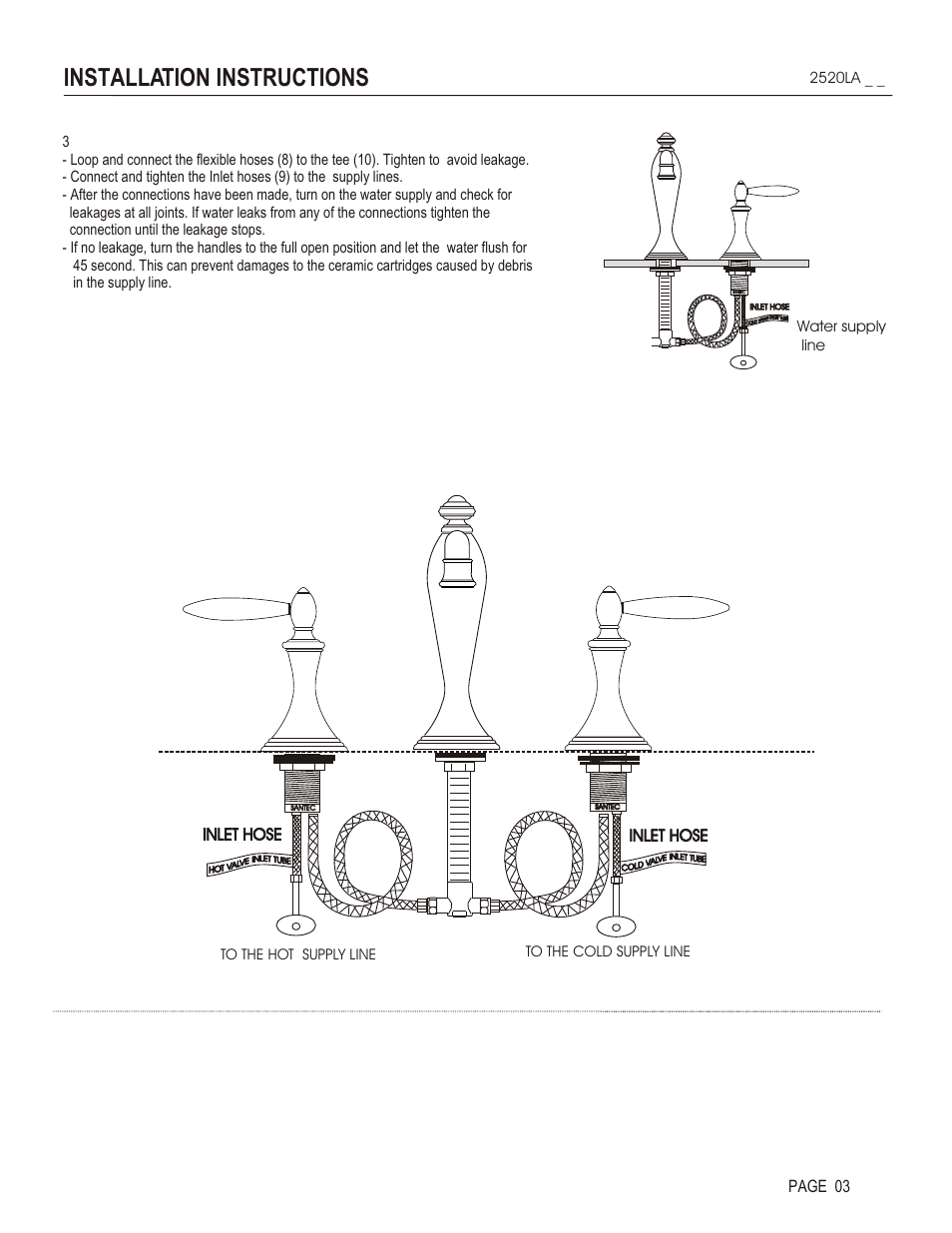 Installation instructions, Page 03, Inlet hose | Santec 2520LA User Manual | Page 3 / 4