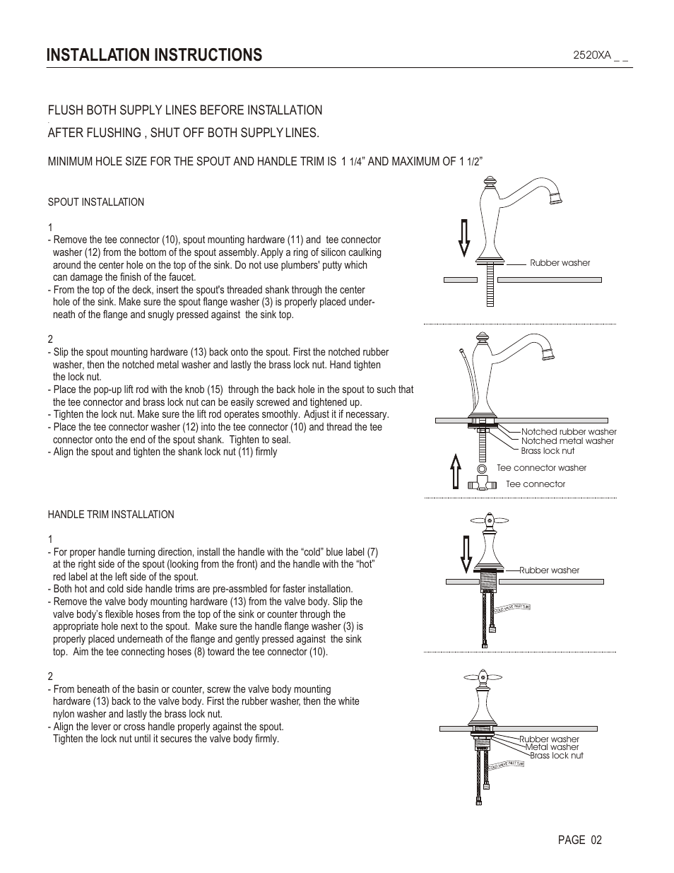 Installation instructions, Flush both supply lines before installation, After flushing , shut off both supply lines | And maximum of 1, Page 02 | Santec 2520XA User Manual | Page 2 / 4