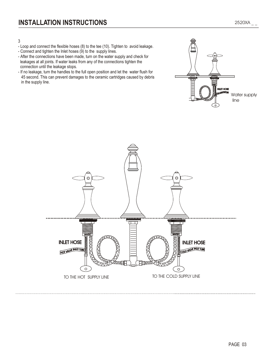 Installation instructions, Page 03, Inlet hose | Santec 2520XA User Manual | Page 3 / 4