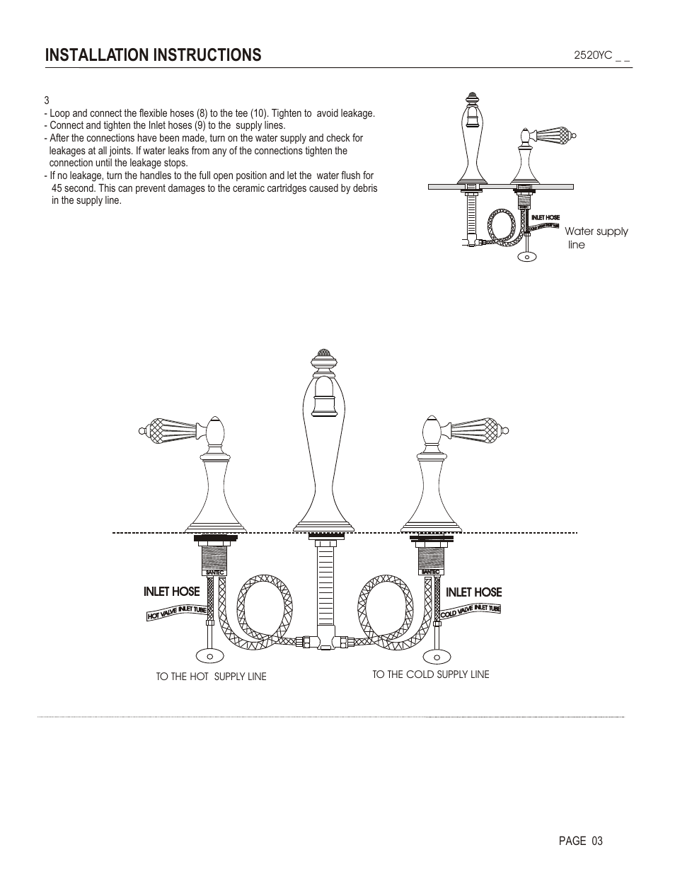 Installation instructions, Page 03, Inlet hose | Santec 2520YC User Manual | Page 3 / 4