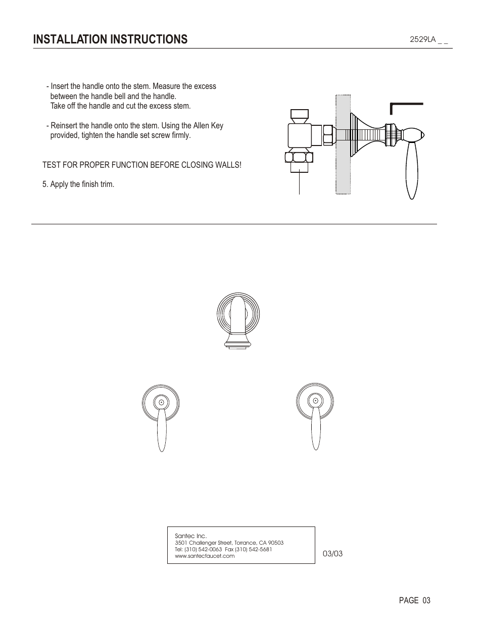 Installation instructions | Santec 2529LA User Manual | Page 3 / 4