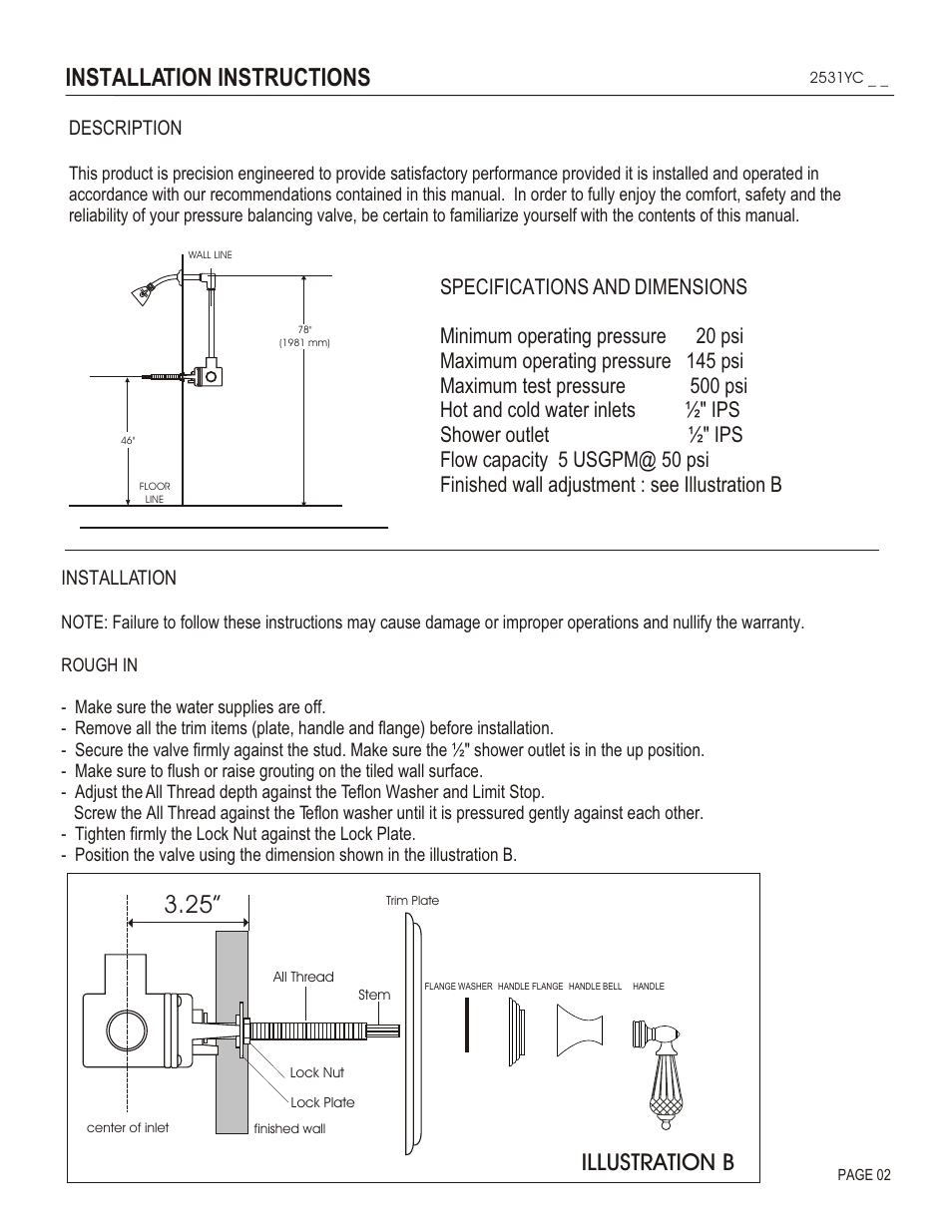 Installation instructions, Illustration b, Description | Installation | Santec 2531YC User Manual | Page 2 / 4