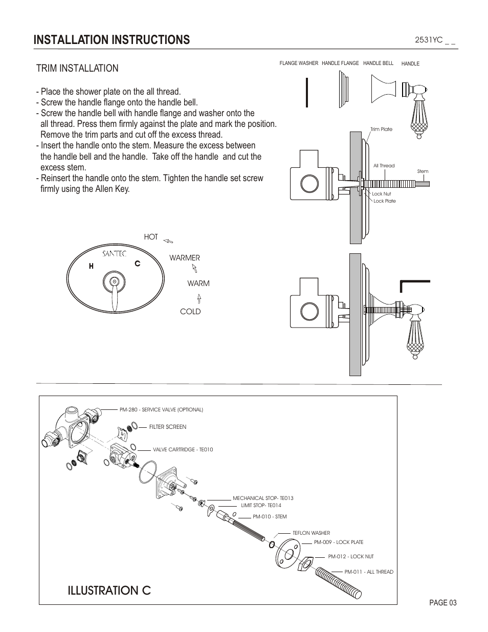 Installation instructions, Illustration c, Trim installation | Santec 2531YC User Manual | Page 3 / 4