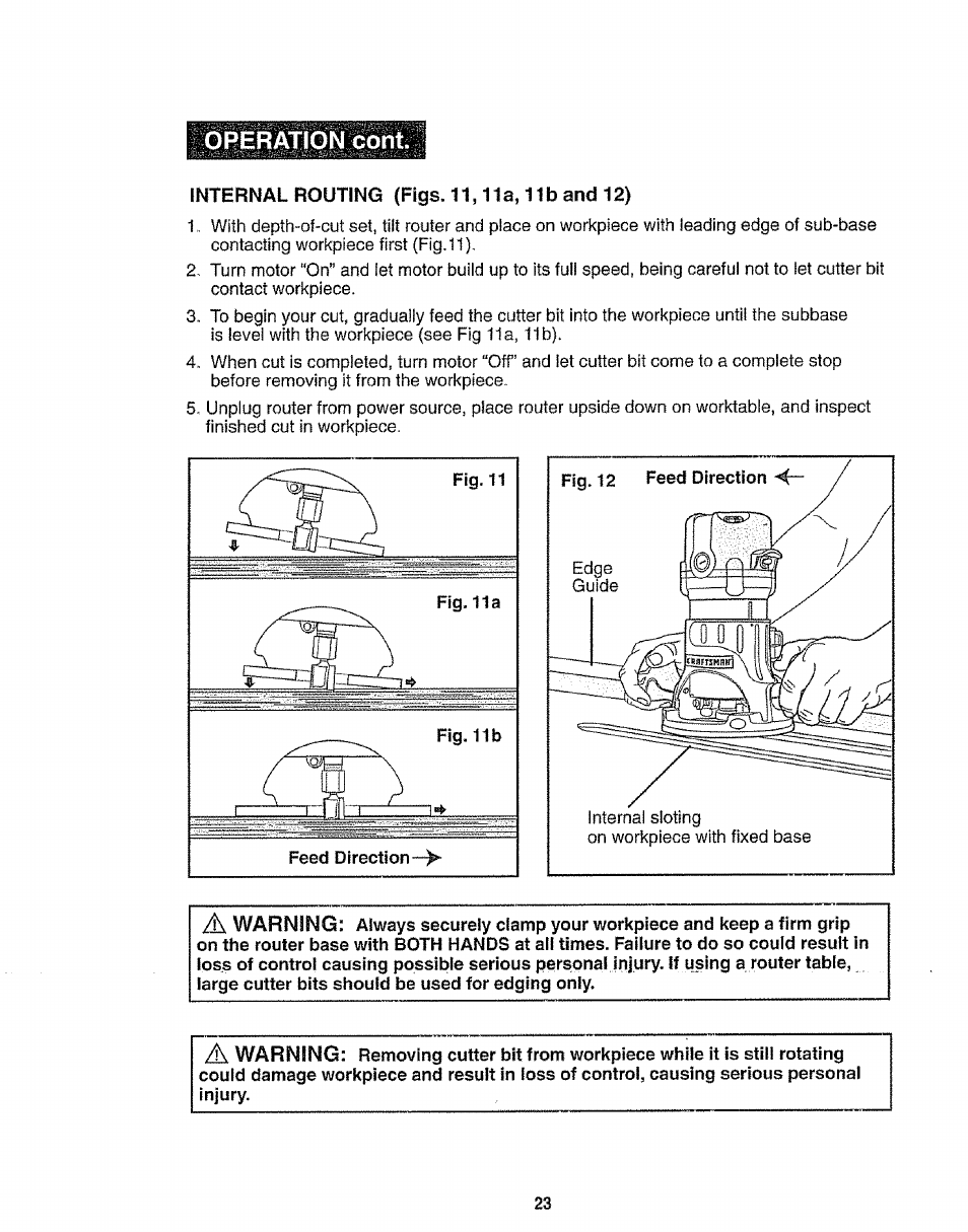 Operation coni | Craftsman 320.17541 User Manual | Page 23 / 40