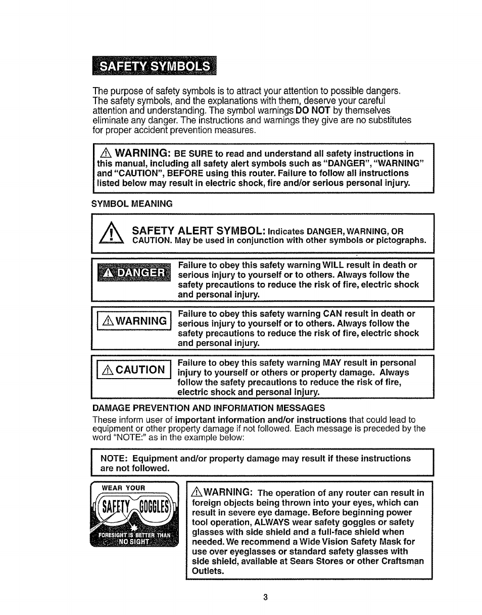 A caution, Safety symbols | Craftsman 320.17541 User Manual | Page 3 / 40