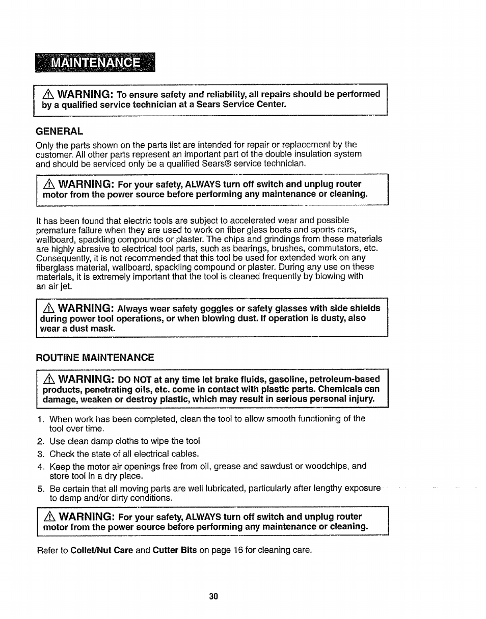 General, Routine maintenance, Maintenance | Craftsman 320.17541 User Manual | Page 30 / 40