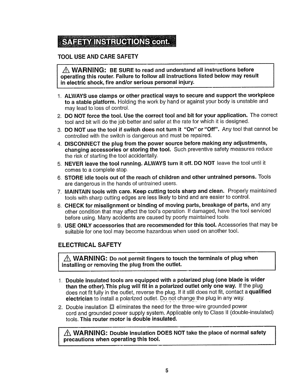 Safety instructions coni | Craftsman 320.17541 User Manual | Page 5 / 40